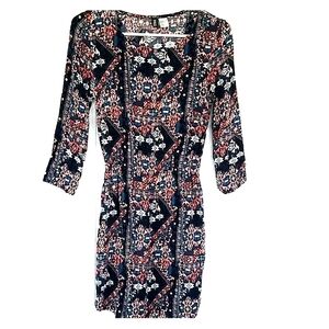 H&M 3/4 Length Sleeve Navy Print Dress, Si…